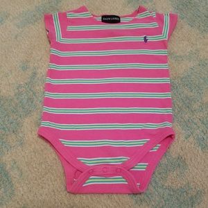Ralph Lauren short sleeve pink striped onesie